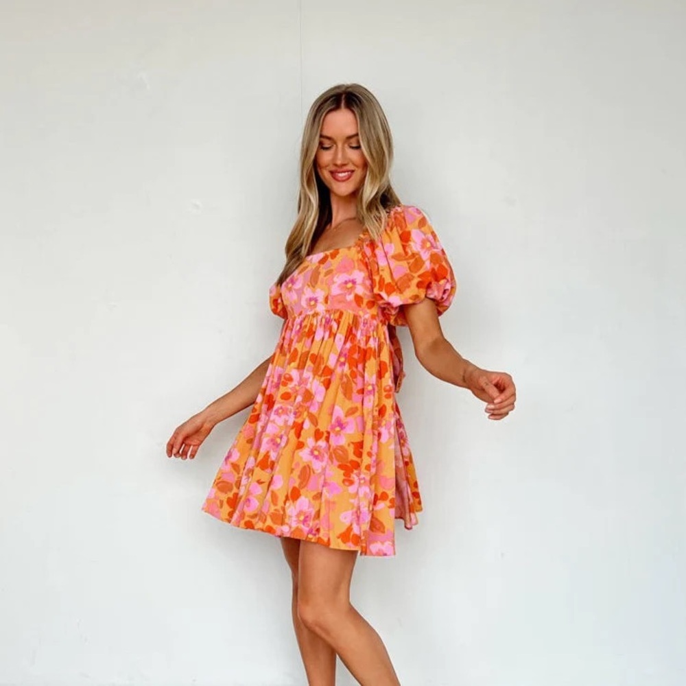 The Impeccable Pig Floral Pink and Orange Dress